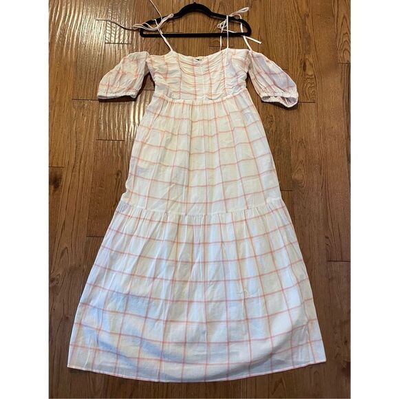 Universal Thread white and pink plaid off shoulder midi dress m - Picture 7 of 9